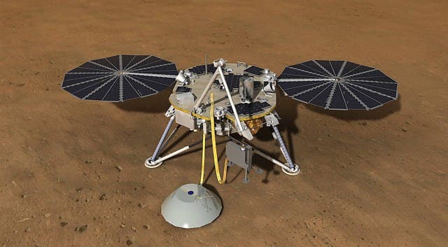 Illustration of NASA's InSight quake-monitoring lander. Credit: NASA.