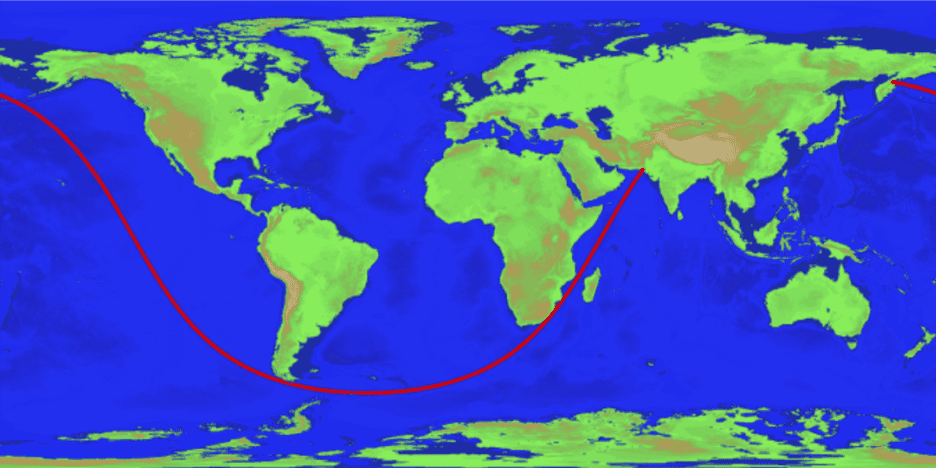 Longest Sailable Straight Line Path on Earth. Credit: R. CHABUKSWAR ET AL