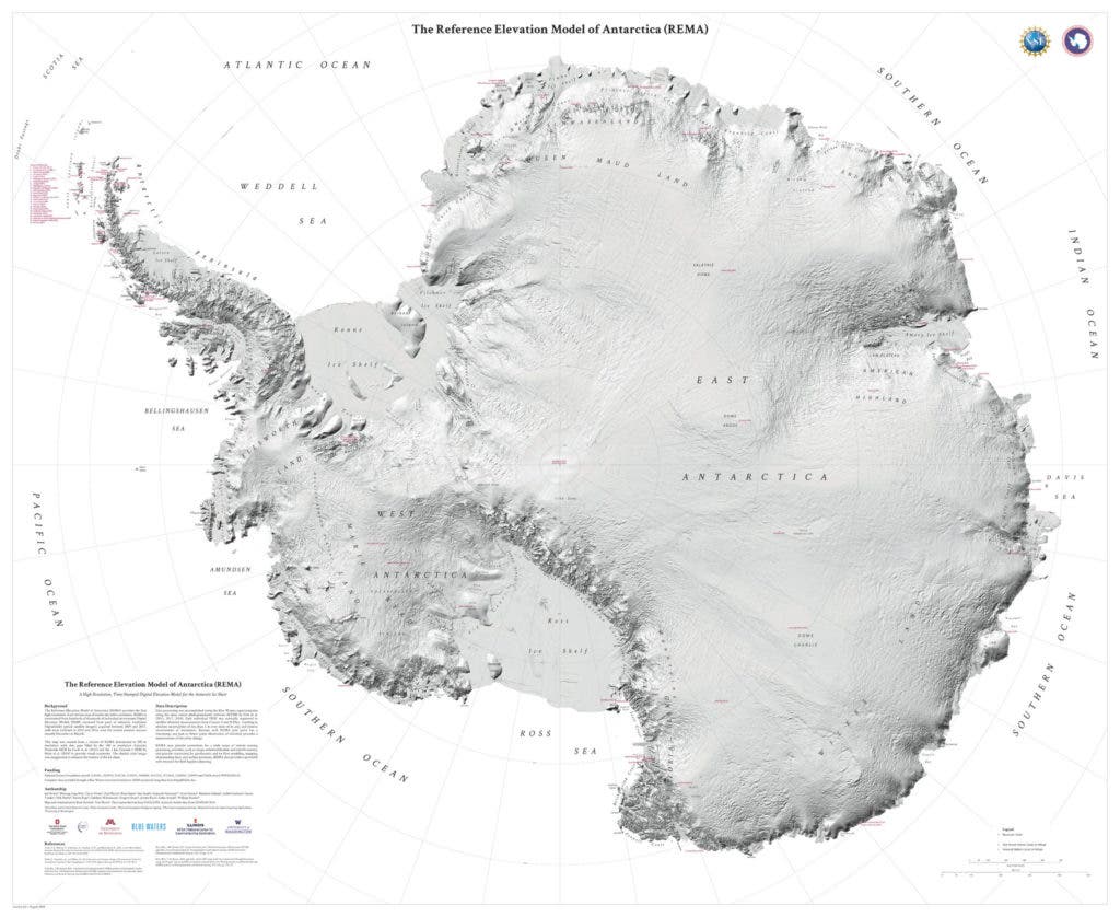 The new Antarctic topographic map. Credit: REMA.