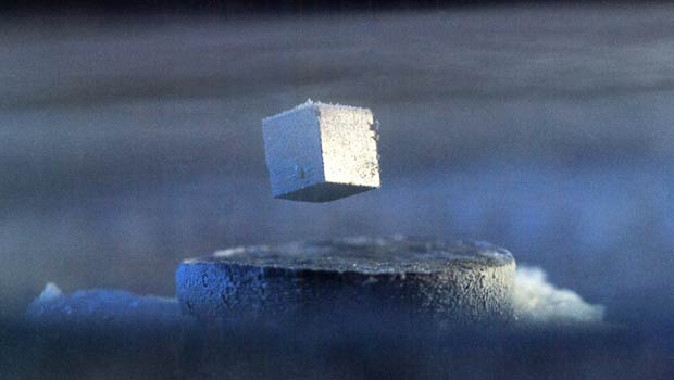 High-temperature superconductivity helps scientists measure small magnetic fields, and aids advances in fields including geophysical exploration, medical diagnostics and magnetically levitated transportation. The discovery earned Bednorz and Müller the 1987 Nobel Prize in Physics. Credit: IBM. 