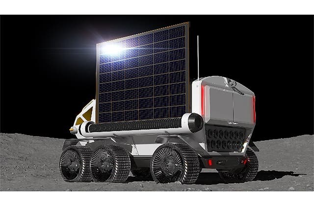 The plan is to primarily power the rover with fuel cells, with a rullup solar panel array supplying additional power. Credit: JAXA.