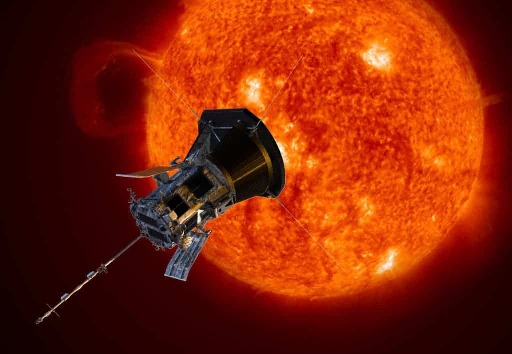 Artist rendering of NASA's Parker Solar Probe observing the sun. Credit: NASA/Wikimedia Commons.