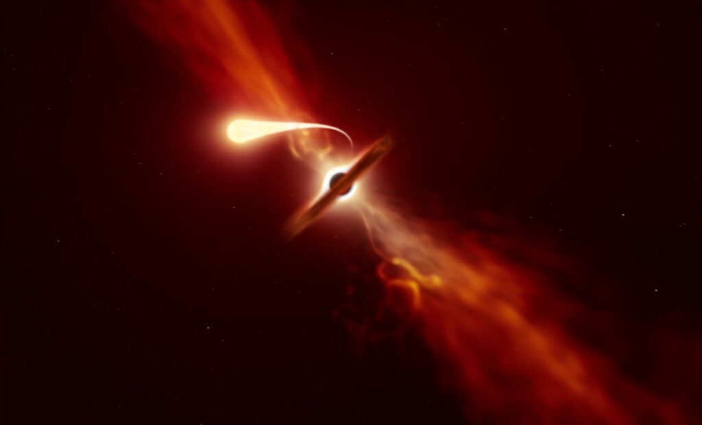 Artist’s impression of star being tidally disrupted by a supermassive black hole