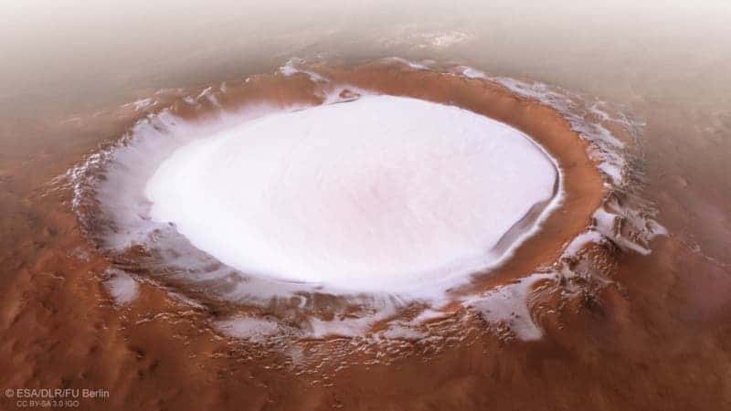 Water still exists on Mars in the forma of Ice as seen in the Korolev crater. (ESA)