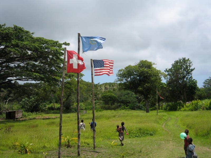 John Frum people and ceremonial flags.