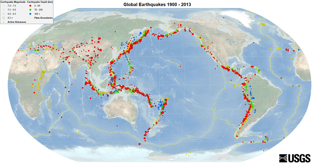 Map showing earthquakes around the ring of fire.