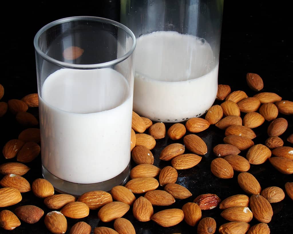 Glass full with almond milk